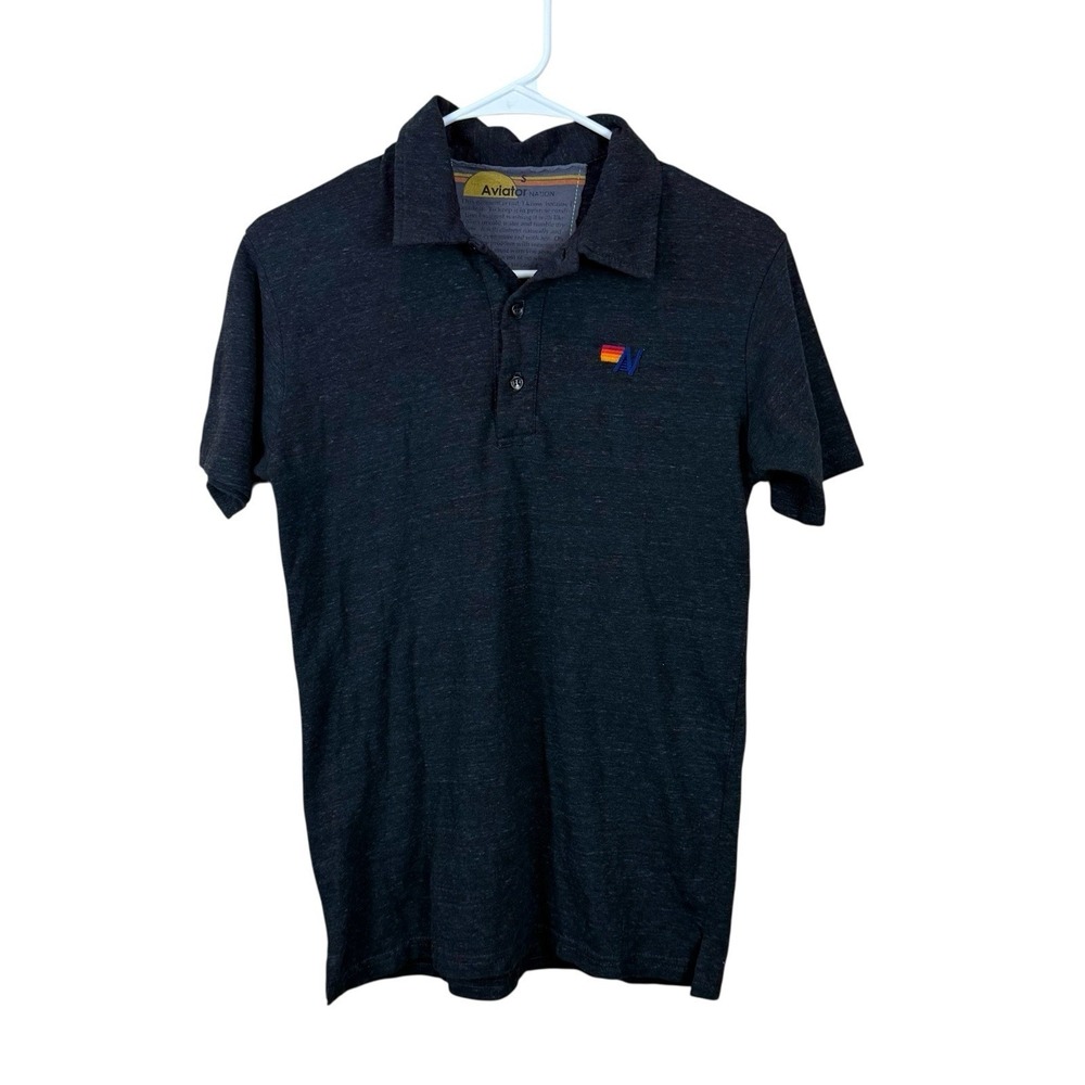 Aviator Nation Polo Shrit Mens Small S Heather Gray Embroidered Made In‎ USA Tee
